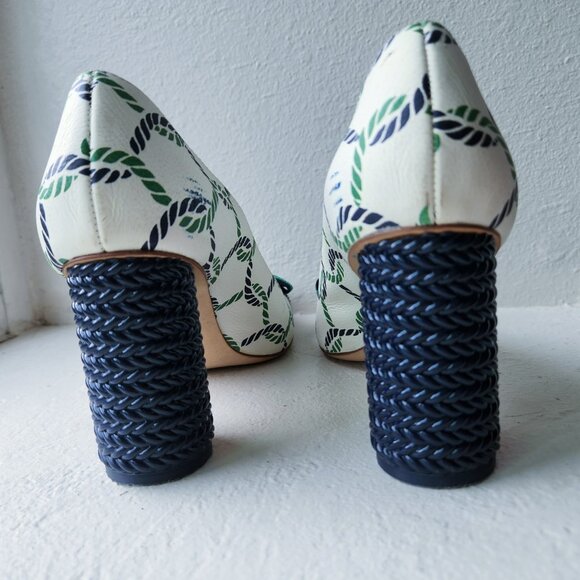 LIKE NEW VINTAGE AUTHENTIC TORY BURCH NAUTICAL CLASSIC LEATHER HEELS SHOES - Picture 8 of 14